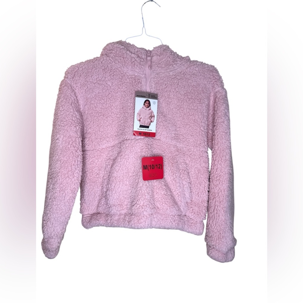 Mondetta pink youth 1/2 zip sherpa sweater size m 10/12